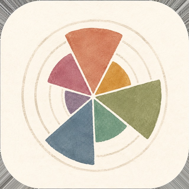 The Seven Movements app icon: a seven-wedge watercolour wheel, each wedge a different length and colour, on cream paper.